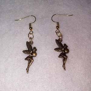 Earrings Fairy Antique Gold-tone Pierced Handcrafted New